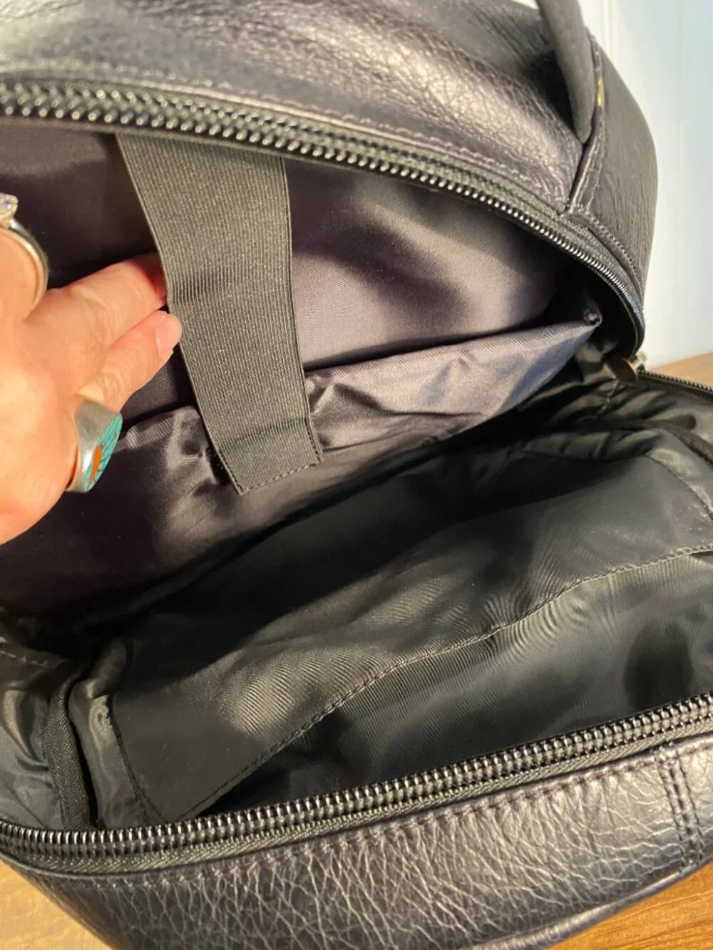 CHAPS Genuine Leather Backpack - Black Multi Pocket Travel Laptop School Bag